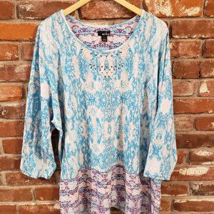 Erika Women's Long Sleeve Multicolored Tunic Top Studded Accents Size 2X